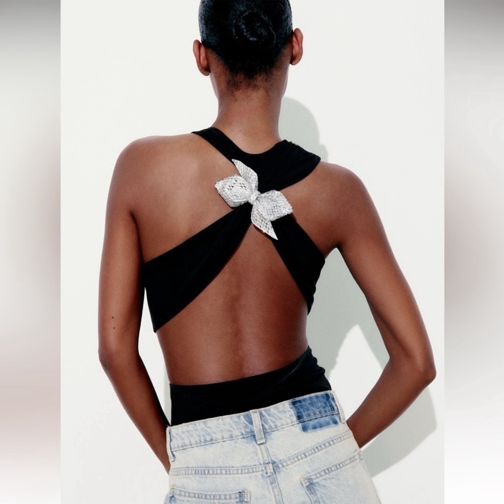 ZARA JEWEL BOW BODYSUIT SIZE LARGE